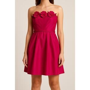 Lilly Pulitzer Belinda Rosette Strapless Pink Floral Appliqué Dress Size 2